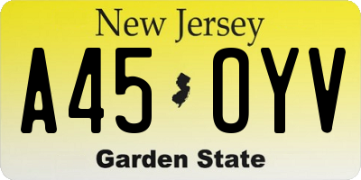 NJ license plate A45OYV