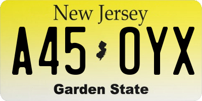 NJ license plate A45OYX