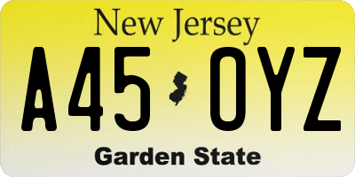 NJ license plate A45OYZ