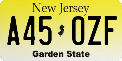 NJ license plate A45OZF