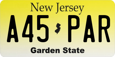 NJ license plate A45PAR