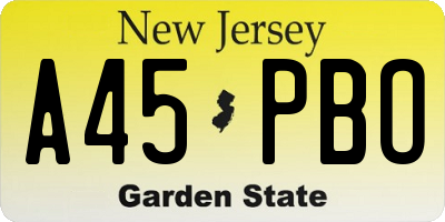 NJ license plate A45PBO