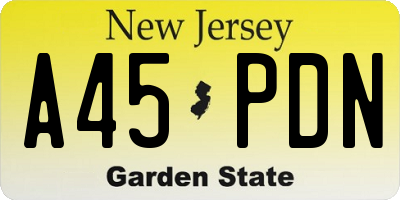 NJ license plate A45PDN