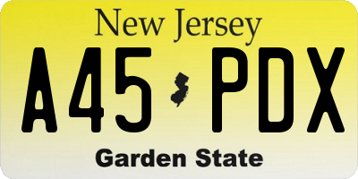 NJ license plate A45PDX
