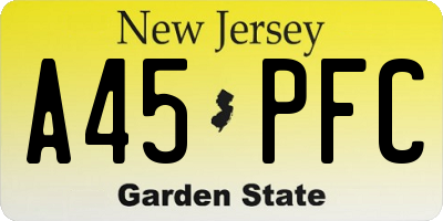 NJ license plate A45PFC