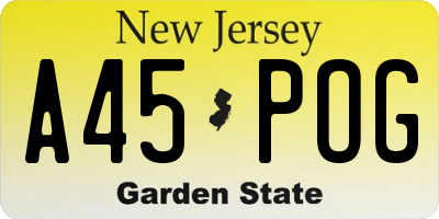 NJ license plate A45POG