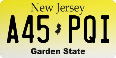NJ license plate A45PQI
