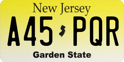 NJ license plate A45PQR