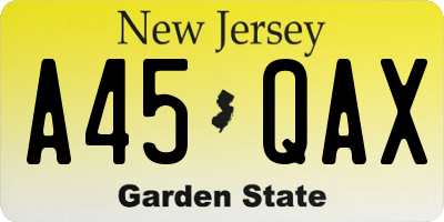 NJ license plate A45QAX