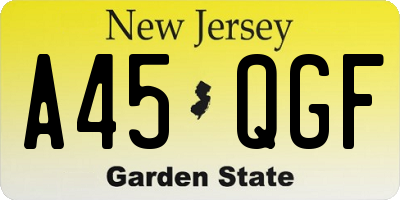 NJ license plate A45QGF
