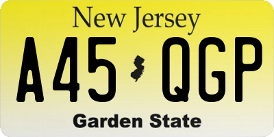 NJ license plate A45QGP