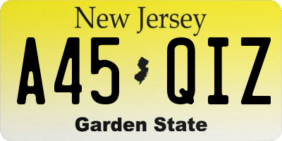 NJ license plate A45QIZ