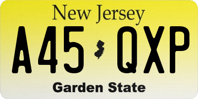 NJ license plate A45QXP
