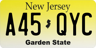 NJ license plate A45QYC