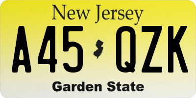 NJ license plate A45QZK
