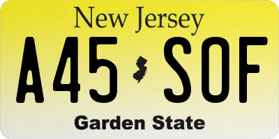 NJ license plate A45SOF