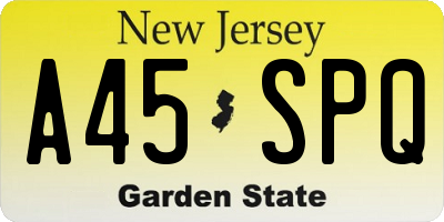 NJ license plate A45SPQ
