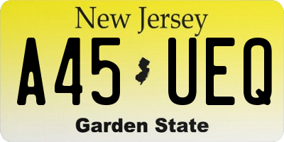 NJ license plate A45UEQ