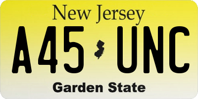 NJ license plate A45UNC