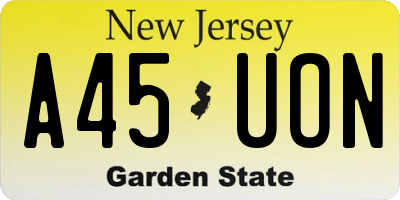 NJ license plate A45UON