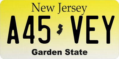NJ license plate A45VEY