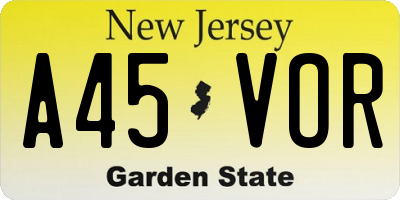 NJ license plate A45VOR