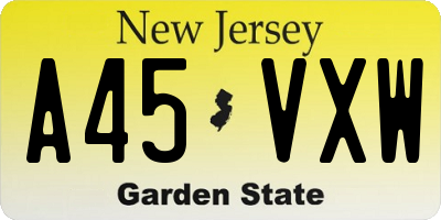 NJ license plate A45VXW