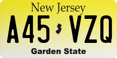 NJ license plate A45VZQ
