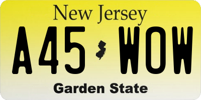 NJ license plate A45WOW