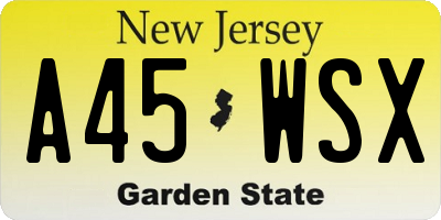 NJ license plate A45WSX