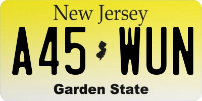 NJ license plate A45WUN