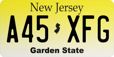 NJ license plate A45XFG
