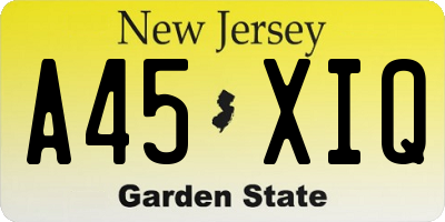 NJ license plate A45XIQ
