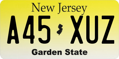NJ license plate A45XUZ