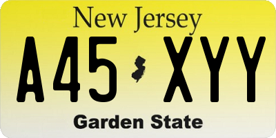 NJ license plate A45XYY