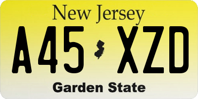 NJ license plate A45XZD