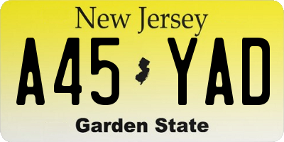 NJ license plate A45YAD