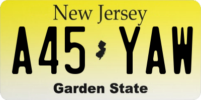 NJ license plate A45YAW