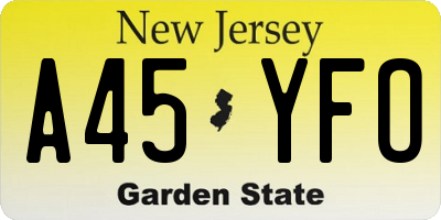 NJ license plate A45YFO