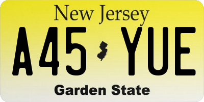 NJ license plate A45YUE