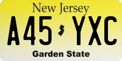 NJ license plate A45YXC