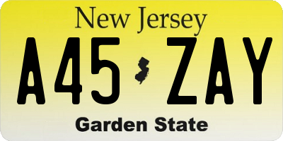 NJ license plate A45ZAY