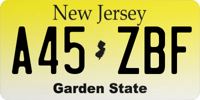 NJ license plate A45ZBF