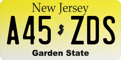 NJ license plate A45ZDS