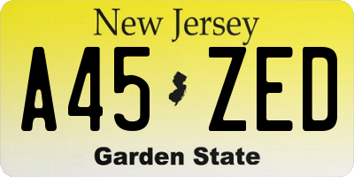 NJ license plate A45ZED