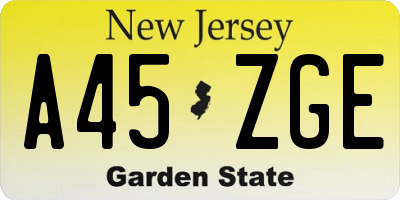 NJ license plate A45ZGE