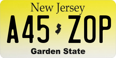 NJ license plate A45ZOP