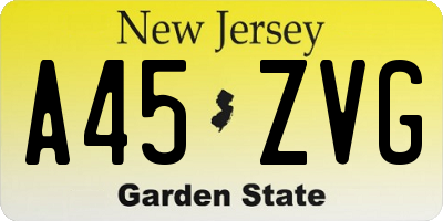 NJ license plate A45ZVG
