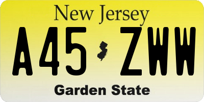 NJ license plate A45ZWW