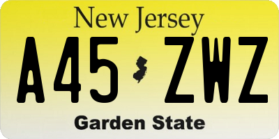 NJ license plate A45ZWZ